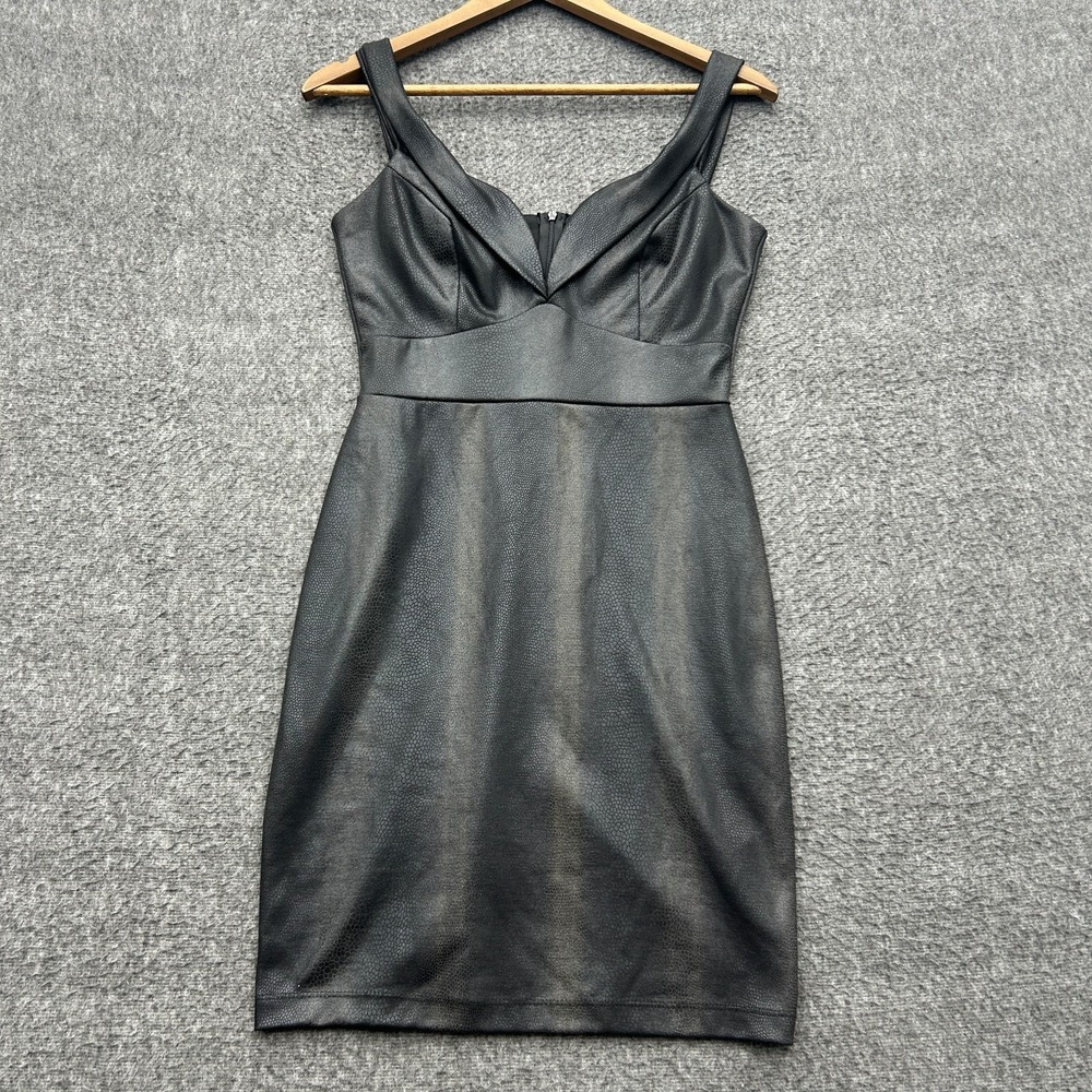 Guess Sleeveless Black Mini Dress M Amira Faux Leather Reptile-Embossed Mob
